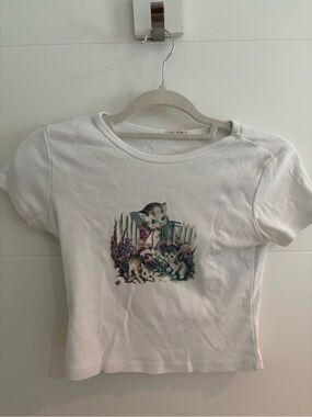 Brandy Melville Cream Ribbed Neck Tee